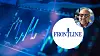 Finansgrafikk med lysende kurver og Frontline-logo, samt et lite portrett i øvre høyre hjørne.