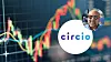 Circio-logo på hvit sirkel foran uskarpt børsdiagram og lite portrett øverst til høyre.