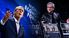 To menn på en scene foran World Economic Forum-logoen, den ene taler ved et podium.